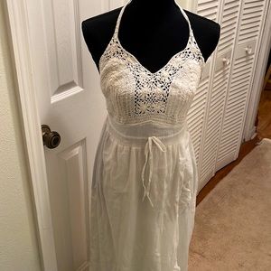Venus white eyelet crocheted halter dress